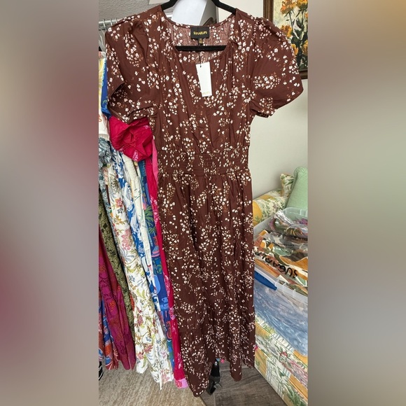 SugarLips Palmer Poplin Tiered Maxi Dress Brown - Picture 8 of 8
